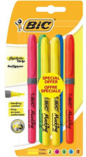 BIC Brite Liner Grip tekstu marker, różne kolory, Blister z 6 sztuki 922607
