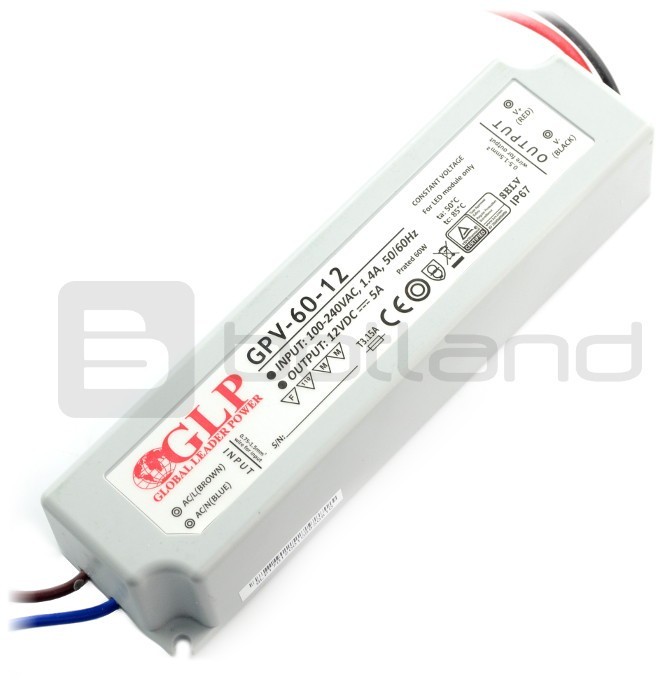 Zasilacz do taśm i pasków LED wodoodporny GPV-60-12 - 12V / 5A / 60W ZAS-08681
