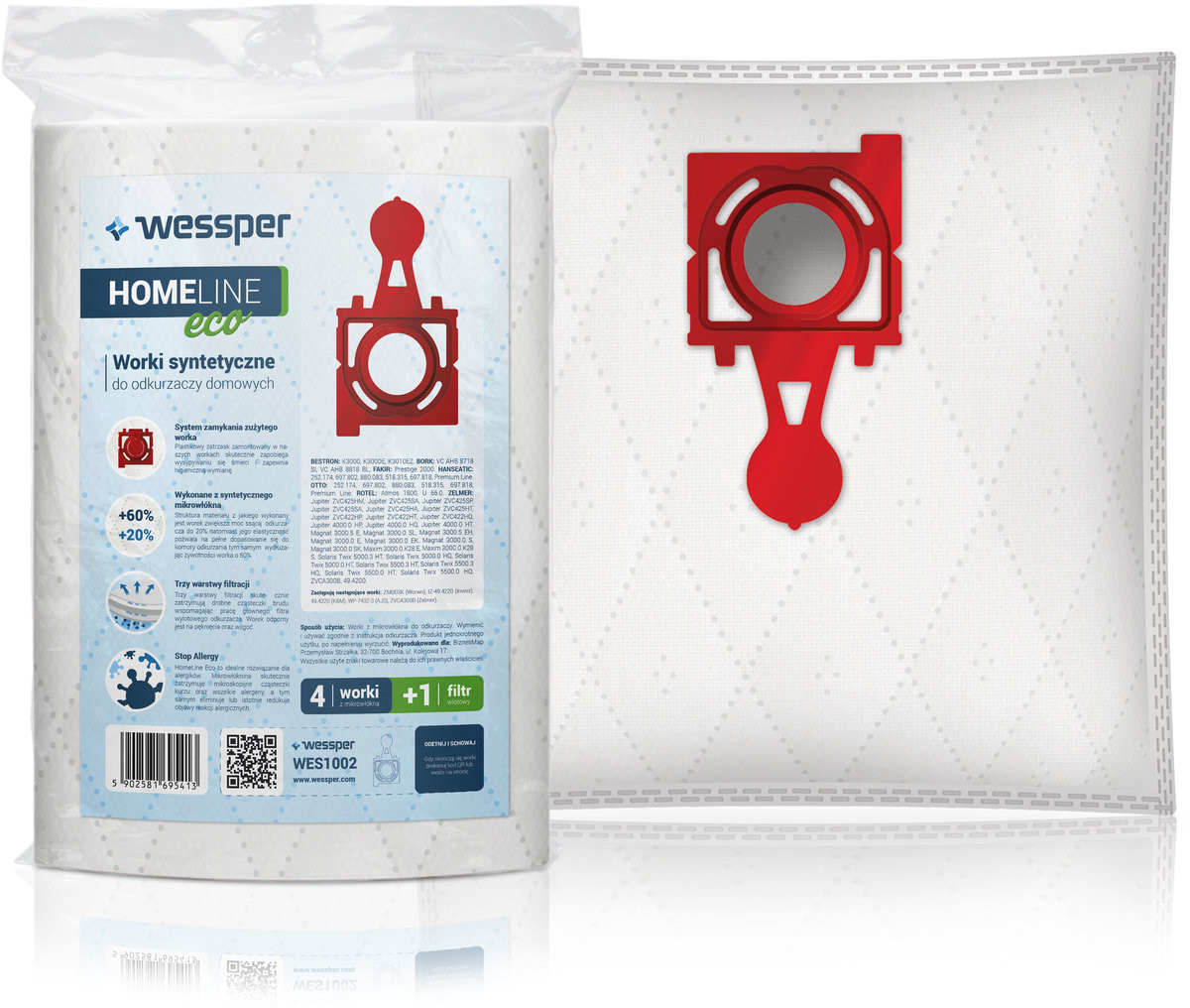 WESSPER Worki do odkurzaczy Zelmer WES1002 HomeLine, 4 szt.
