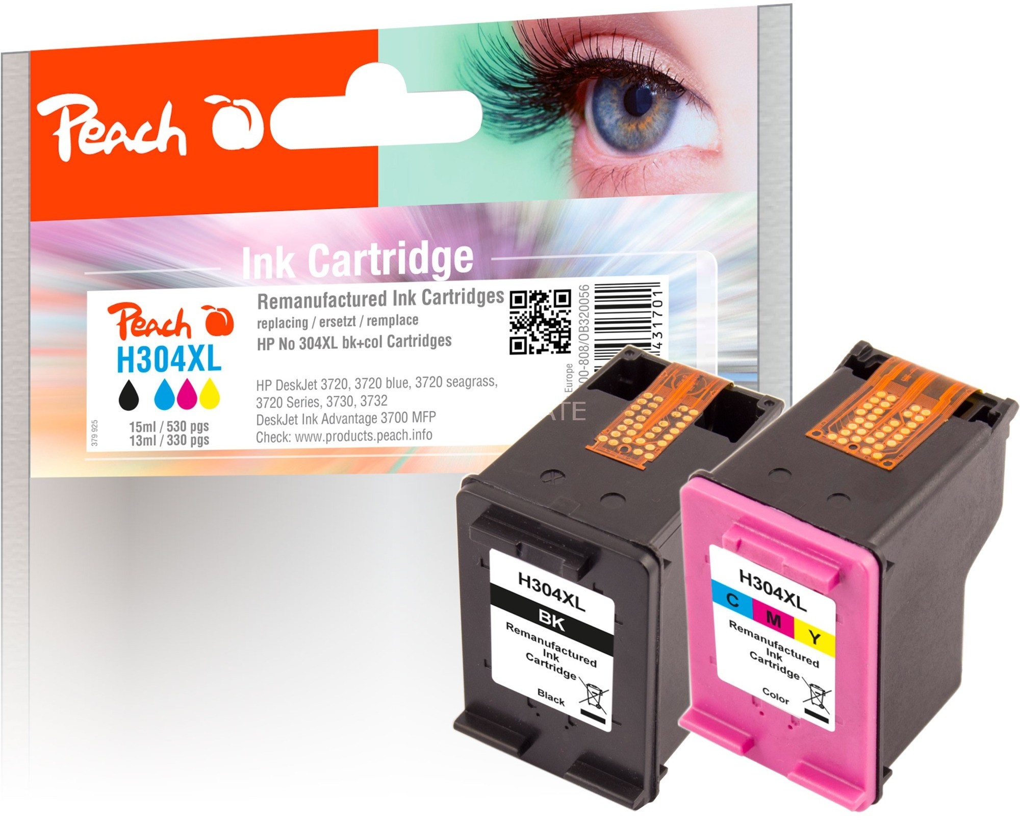 Peach PI300-808 nabój z tuszem Czarny, Błękitny, Purpurowy, Żółty Wielopak 2 szt., Atrament