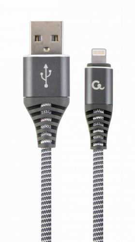 Gembird KABEL PREMIUM USB 2.0 DO 8-PIN (METALOWE WTYKI,OPLOT NYLONOWY) 1M, SZARO/BIAŁY CC-USB2B-AMLM-1M-WB2