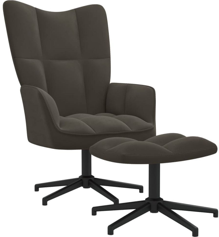 shumee Fotel z podnóżkiem ciemnoszary obity aksamitem