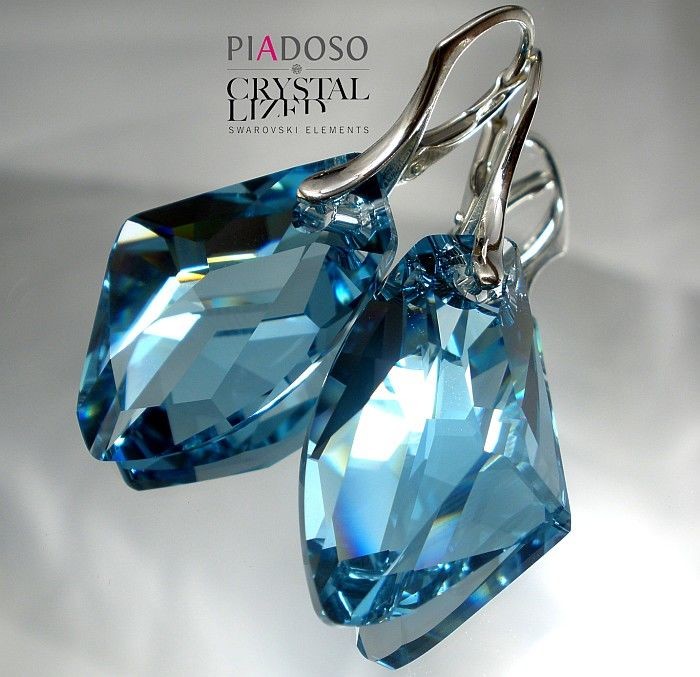 Swarovski piękne duże kolczyki AQUA 27mm SREBRO