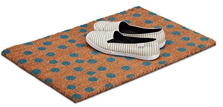 Relaxdays mata na podłogę kropki z kokosa, wys.xszer.xgł.: 1,5 x 60 x 40 cm, prostokątne, antypoślizgowa, splot włókien kokosowych, guma, naturalny-niebieski 10021039