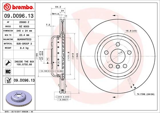 BREMBO Tarcza hamulcowa 09.D096.13 09.D096.13