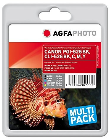 Agfa Photo APCCLI526BD CLI-526 BK z czipem Kartridż do drukarki Canon, Schwarz, wielopak APCCLI526SETD
