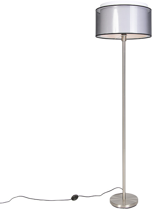 QAZQA Lampa podłogowa stal klosz czarno-biały 47cm - Simplo