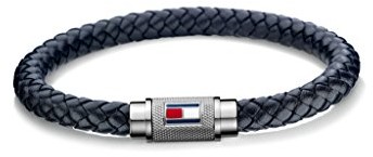 Tommy Hilfiger bransoletka męska casualowa, stal nierdzewna/skóra, rozmiar uniwersalny, niebieska 2701000