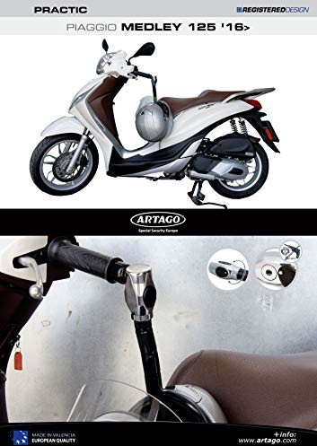 Artago Artago 1638ART Blokada Kierownicy Motocykla Practic ART, Wysoka Jakość + Uchwyt do Piaggio Medley 1638ART