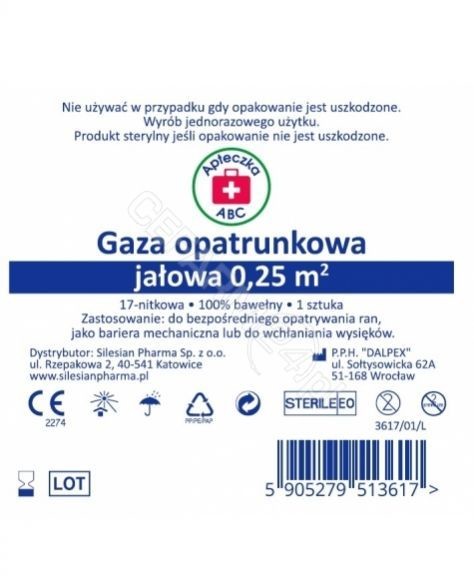 SILESIAN PHARMA SP ZOO Gaza opatunkowa jałowa 17 nitkowa 1/4 m2 Apteczka ABC