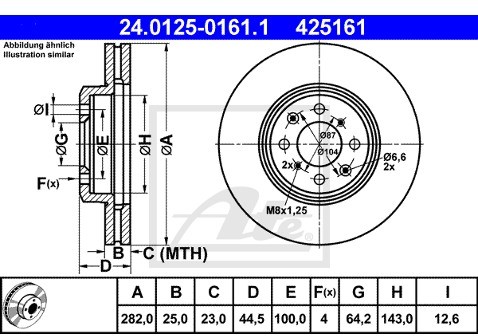 ATE TARCZA HAM 24.0125-0161.1 ROVER 200 1.1 98-00, 1.4I, 1.4SI, 1.6SI 95-00  24.0125-0161.1