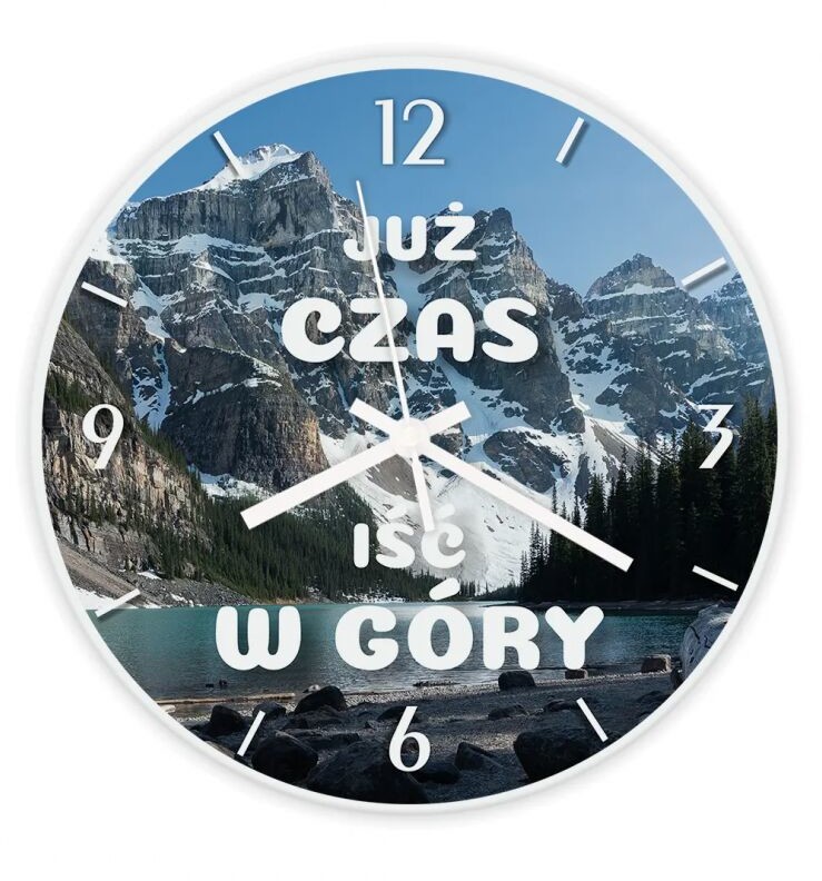Koszulkowy Już czas iść w góry - zegar szklany z nadrukiem 13326