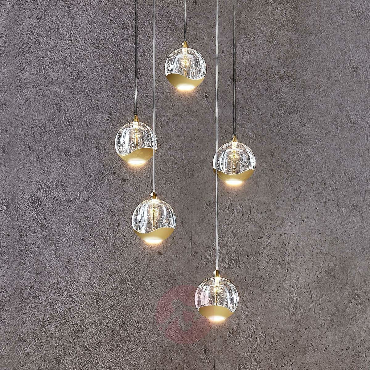 Lindby Designerska lampa wisząca złota ze szkłem 5-punktowa z diodą LED - Hayley