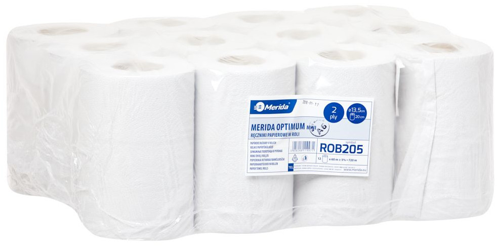 Merida Ręcznik papierowy w roli Optimum Mini 12 szt 2 warstwy 60 m biały makulatura