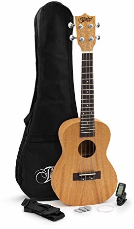 Theodore Theodore 58 cm ukulele koncertowe - 5 cm mahoń uke'a z torbą, 3 filcowe kostki, zapasowe struny ukulele, pasek i klips stroik chromatyczny T-CON1