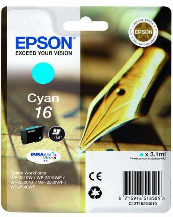 Epson oryginalny ink C13T16224022, T162240, cyan, 3.1ml, WorkForce WF-2540WF, WF-2530WF, WF-2520NF, WF-2010 C13T16224022