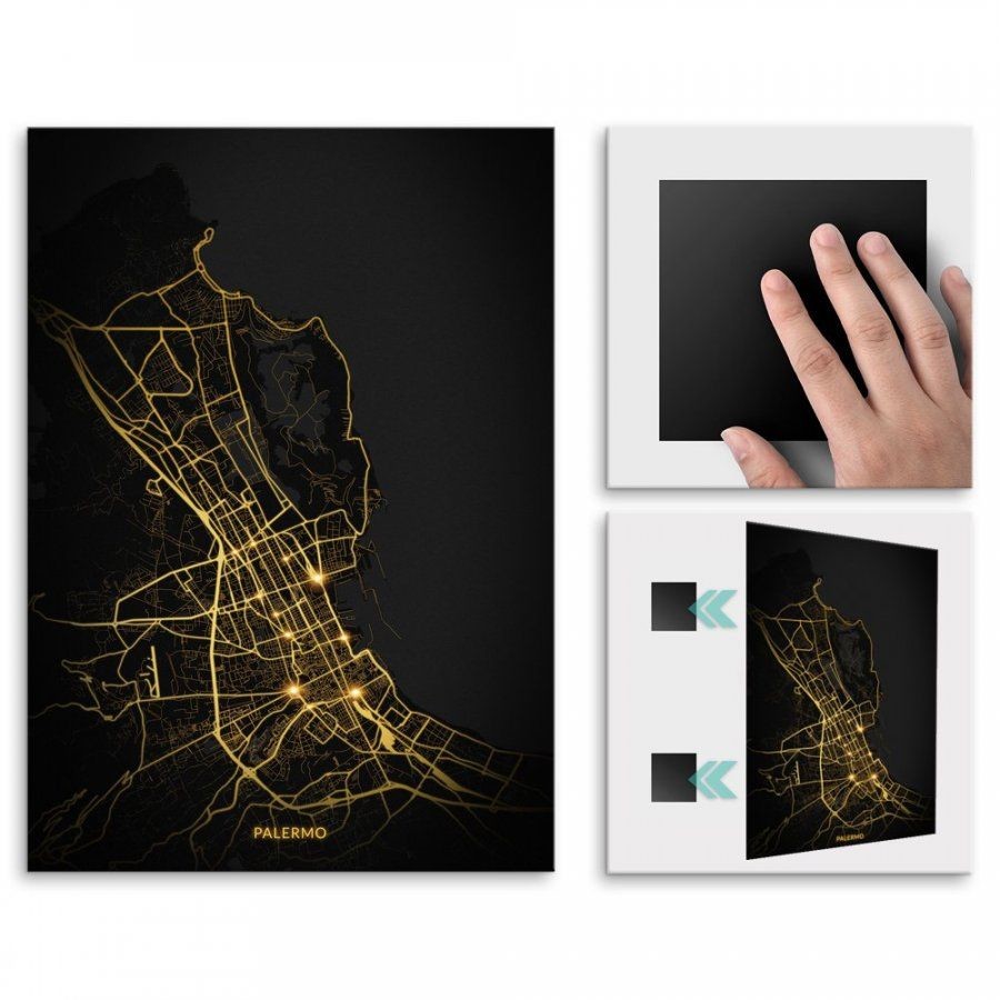 Pix4home Plakat metalowy Mapa City Lights Palermo M POS-M-03790
