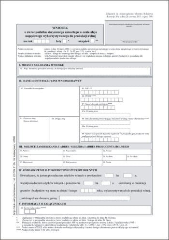 Firma krajewski Wniosek o zwrot podatku akcyzowego zawartego w cenie oleju napędowego wykorzystywanego do produkcji rolnej - wzór 2015 [WZA-1] WZA-1