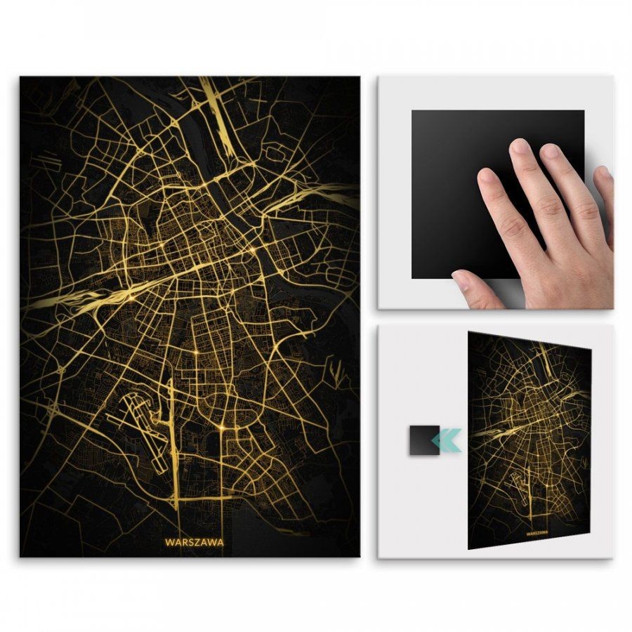 Pix4home Plakat metalowy Mapa City Lights Warszawa M POS-M-03536