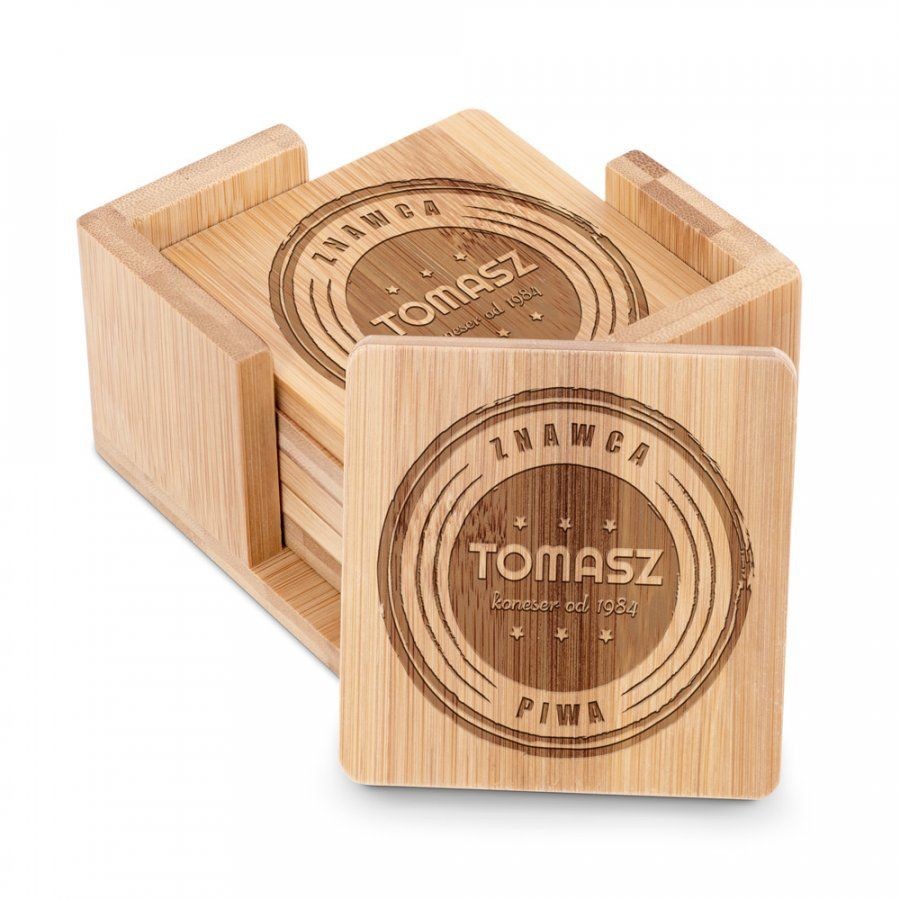 Murrano Podkładki bambusowe pod piwo zestaw x6 grawer dla piwosza PDK-BMB-021