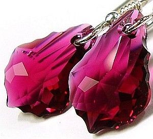 Swarovski KOLCZYKI SREBRO - 16 mm - Barok Rubin