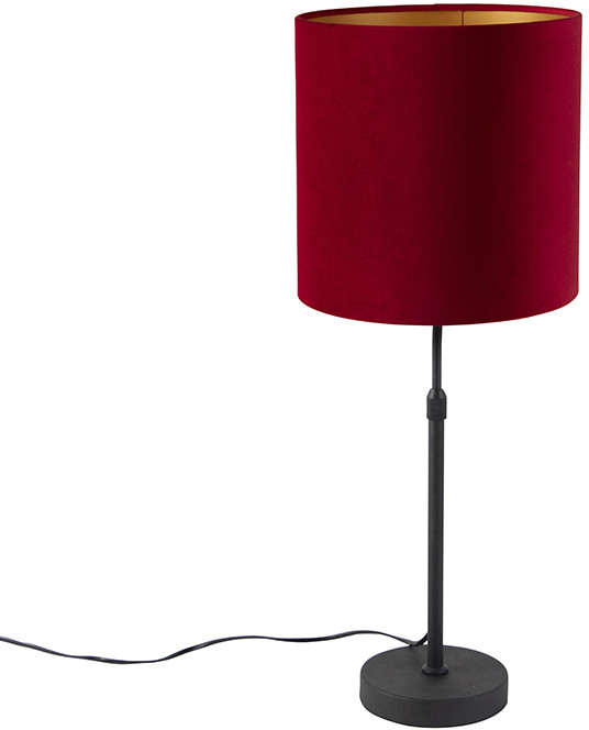QAZQA Lampa stołowa regulowana czarna klosz welurowy czerwony 25cm - Parte