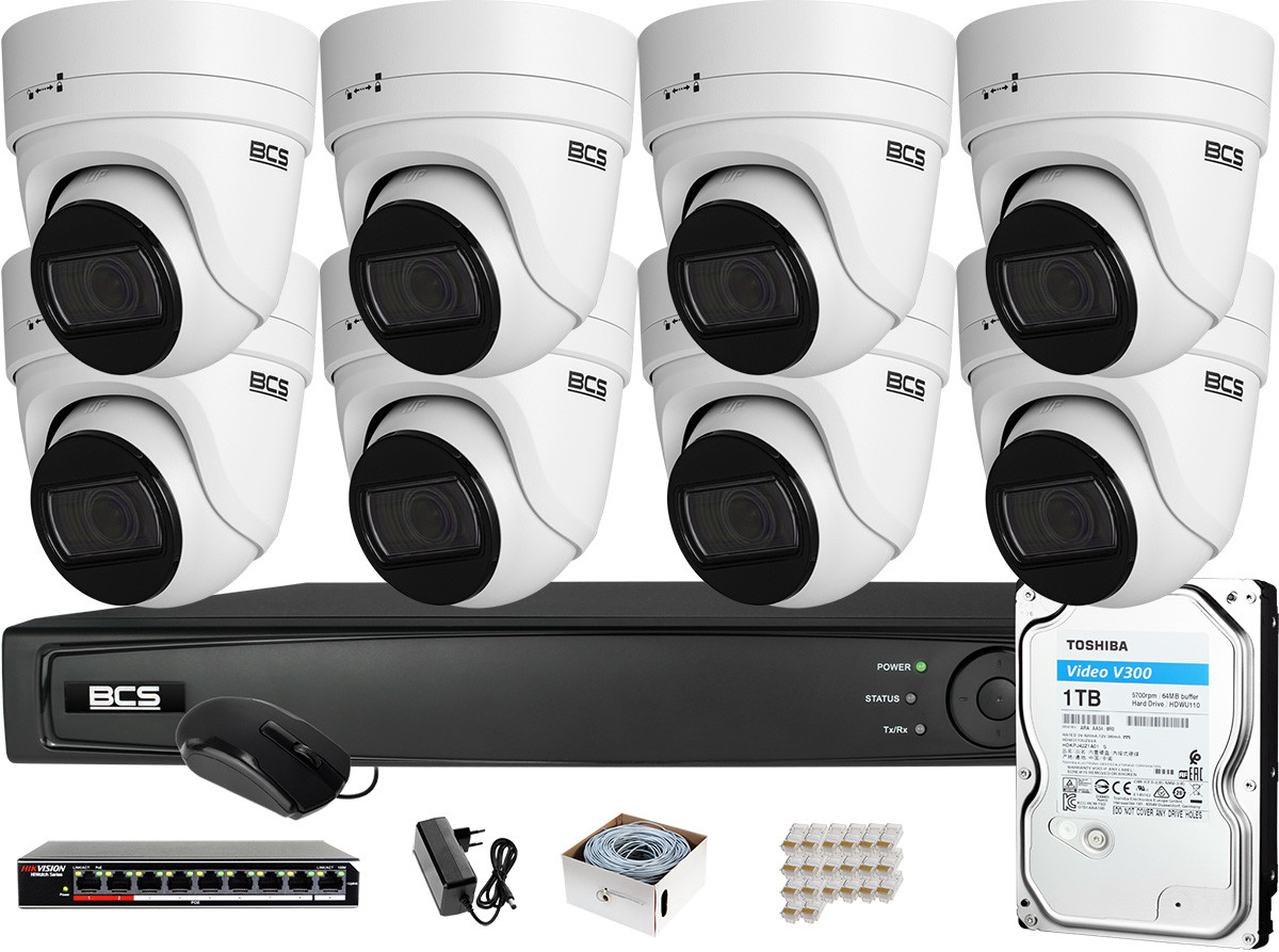 BCS Zestaw monitoringu View Rejestrator IP 8x Kamera 2MP V-EI236IR3 ZM14243