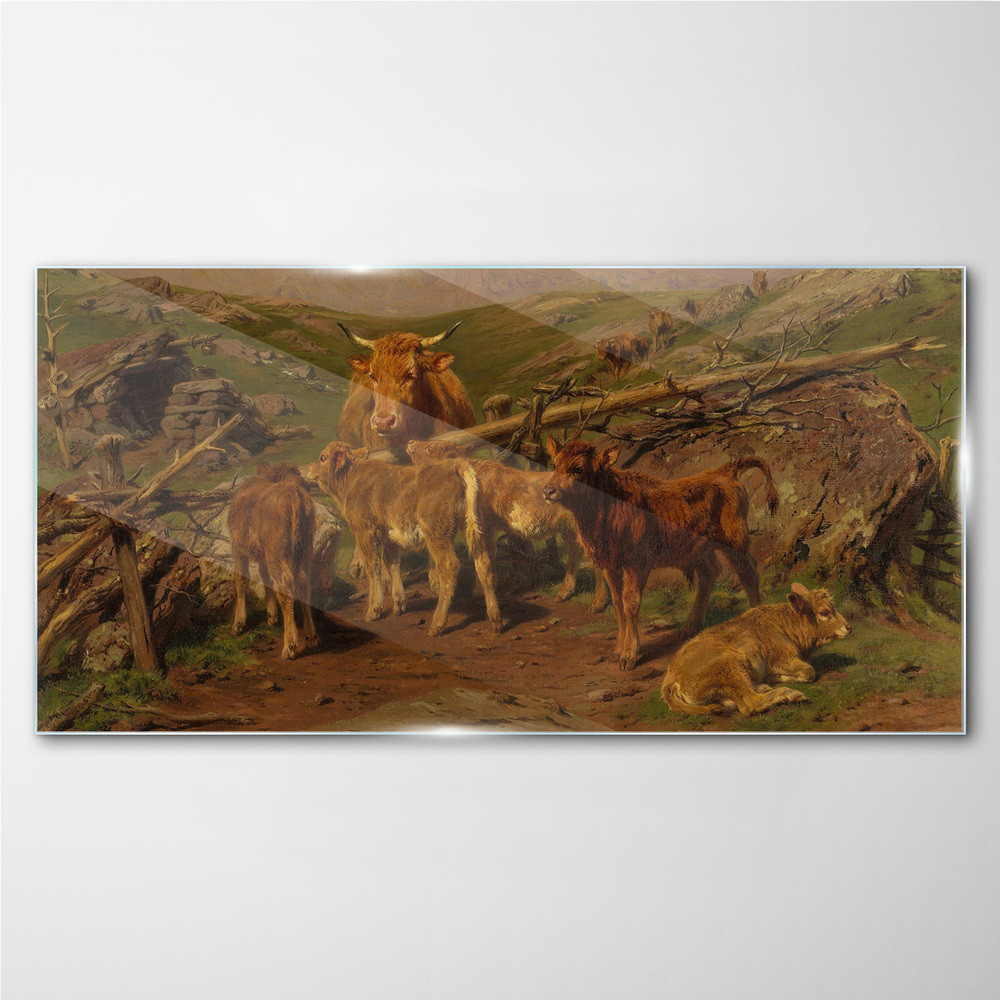 PL Coloray Obraz na Szkle Krajobraz Zwierzęta Krowy 100x50cm