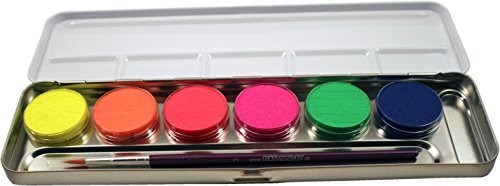 Eulenspiegel Profi-Schminkfarben GmbH Eulenspiegel metalowa paletka z farbkami do malowania, 6 neonowych kolorów i pędzel w zestawie 4028362423004