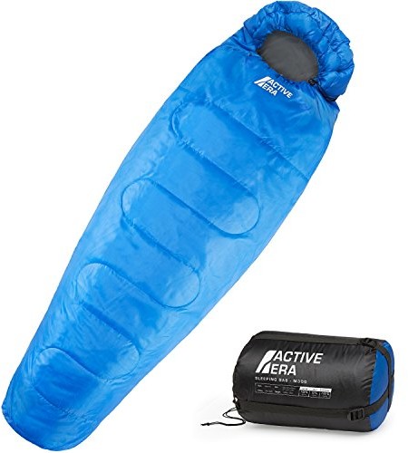Active Era Profesjonalny śpiwór mumia, 300 g/m, na kemping, wędrówki, do aktywności na świeżym powietrzu, 3/4 pory roku, z kołnierzem i kapturem z troczkiem SB-M300