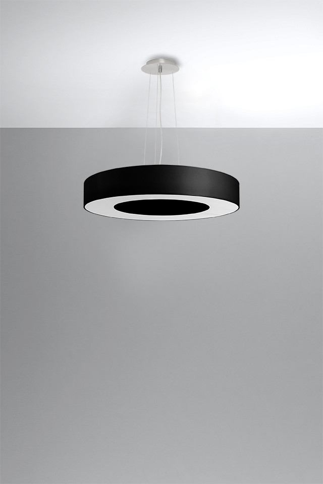 Sollux Lighting Lighting Oryginalna Oprawa Sufitowa Żyrandol SATURNO SLIM 50 Czarny Abażur Tworzywo Sztuczne Lampa Wisząca Okrągły Zwis Nowoczesny Styl Loft Industrial Oświetlenie Żarówka E27 Idealna do Salonu Jadalni Sypialn SL.0750