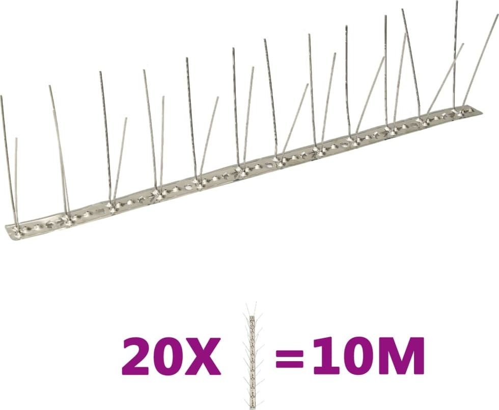 vidaXL Kolce przeciw ptakom 4 rzędy stal nierdzewna 20 szt. 10 m 149131