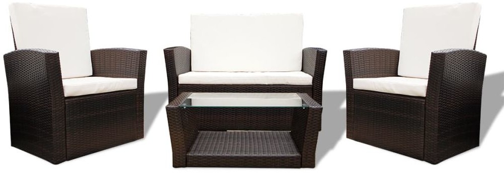 vidaXL vidaXL 10-częściowy zestaw wypoczynkowy z polirattanu, brązowy