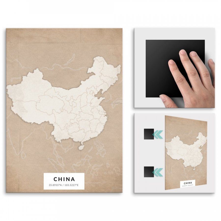 Pix4home Plakat metalowy Mapa Vintage Chiny L POS-L-04315
