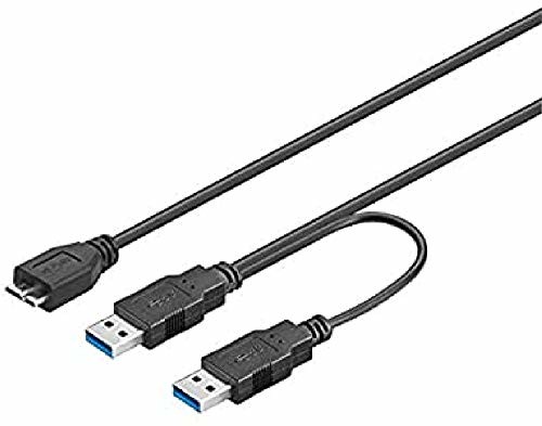 PremiumCord USB 3.0 zasilacz Y, wtyczka Micro USB B na 2 x wtyk USB A, kabel do transmisji danych SuperSpeed do 5 Gbit/S, kolor czarny, długość 0,3 m ku3y01