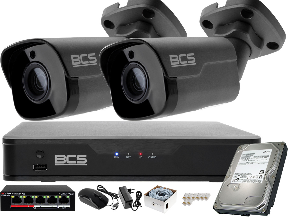 BCS Point Zestaw monitoringu Point Rejestrator IP P-NVR0401-4K-E + 2x Kamera 5MP P-415RWM-G starlight ZM13995