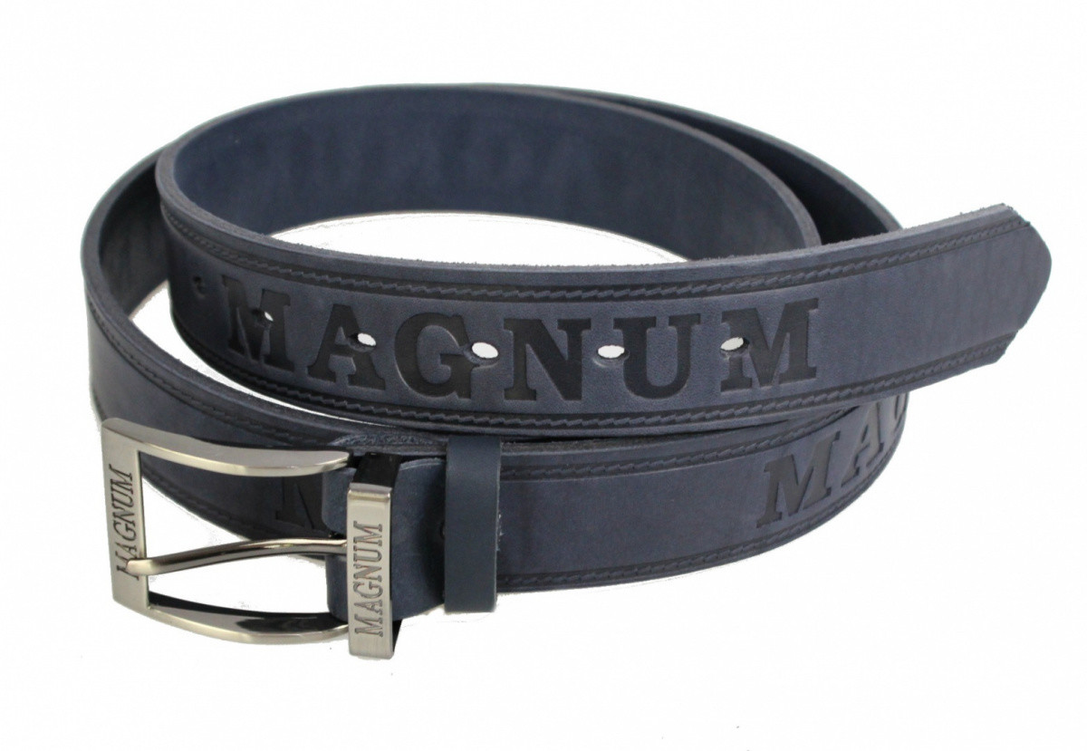Magnum Arucce (PL) Pasek Skórzany ARUCCE (PL) Tłoczony Napis Skóra Licowa EXTRA 40 mm GRANATOWY