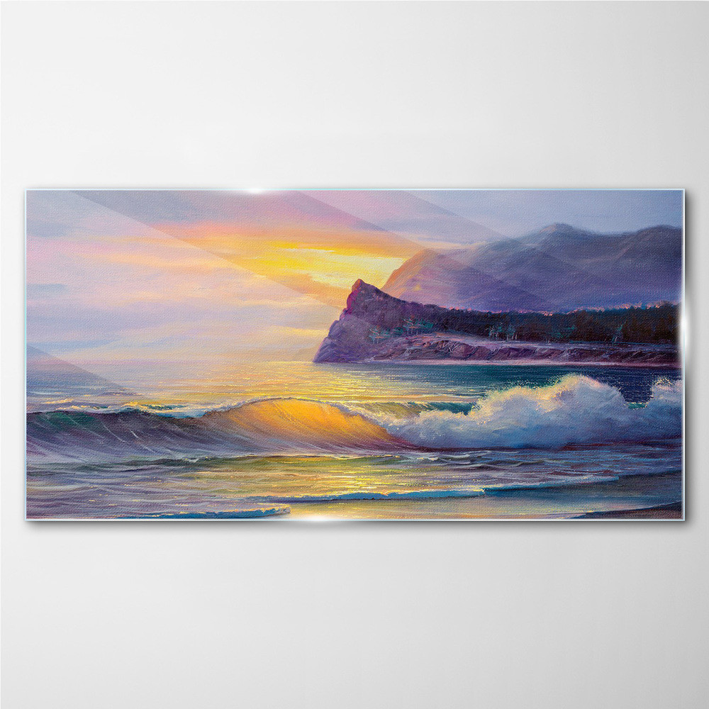 PL Coloray Obraz na Szkle wybrzeże zachód słońca 100x50cm