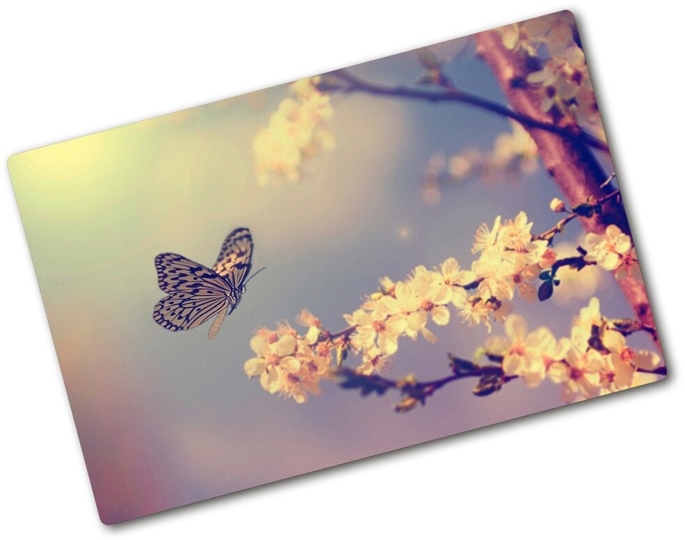Deska do krojenia szklana Kwiat wiśni i motyl