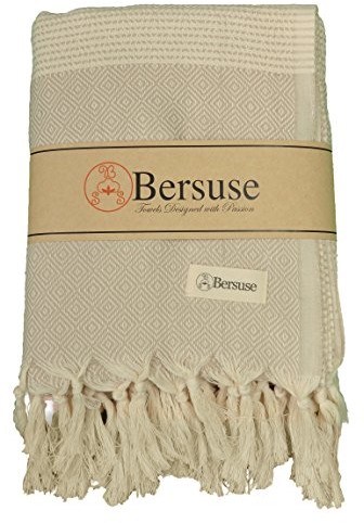 Bersuse 100% bawełna  Hierapolis XL turecki ręcznikc Fouta Peshtemal  na ręcznie tkanym krześle z diamentowym wzore HIERAPOLIS_BLAN_BE