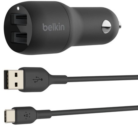 BELKIN Ładowarka samochodowa Dual USB-A 1m 24W czarna CCE001bt1MBK