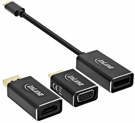 InLine 64109B USB Display Konwerter Set 6-in-1, USB Typ-C wtyczka do gniazda DisplayPort, HDMI, VGA (DP Alt Mode), 4K2K, 0.2m Czarny 64109B
