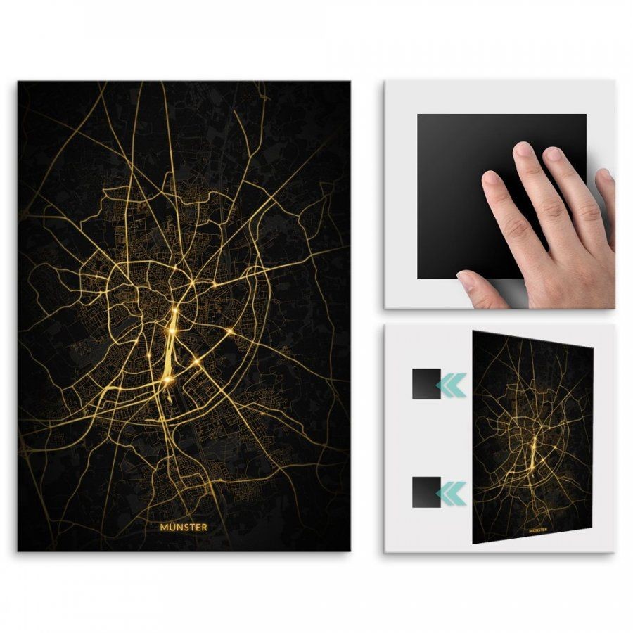 Pix4home Plakat metalowy Mapa Night Lights Münster L POS-L-03243