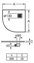 Roca Terran Brodzik półokrągły 90x90x2,8 cm kompozytowy biały