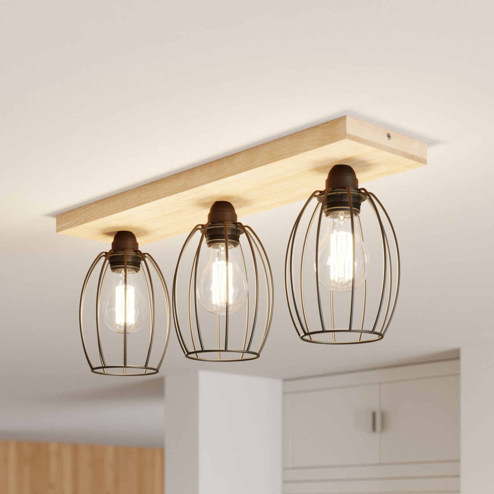 Britop Lampa sufitowa Beevly, drewno i metal, 3-punktowa