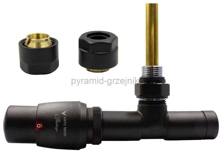 Varioterm Zawór termostatyczny UNICO ze złączką Pex/Cu - czarny str. miedź 15 mm lewy UGS0214CFK/L(Cu)