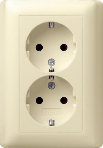 Gira 078001 podwójne gniazdo wtykowe z zestykiem ochronnym Standard 55, kremowy 78001