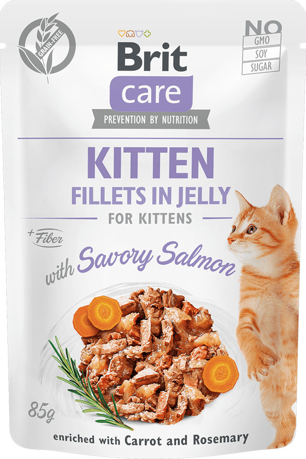 Brit karma mokra dla kotów Care Cat Kitten Fillets in Jelly with Savory Salmon 24x85 g