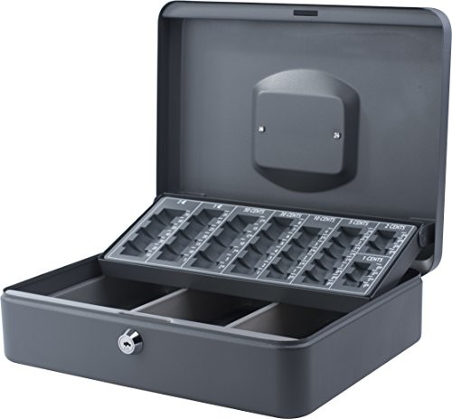 Unbekannt Pavo Premium 8014392 kasetka na pieniądze z wkładką na bilon, wymiary: 30 x 24 x 9 cm, kolor: ciemnoszary 8014392