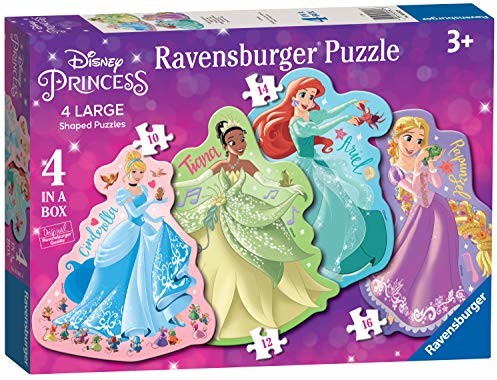 Ravensburger 3082 Disney Princess-4 puzzle o dużych kształtach (10, 12, 14, 16 sztuk) dla dzieci w wieku od 3 lat 3082